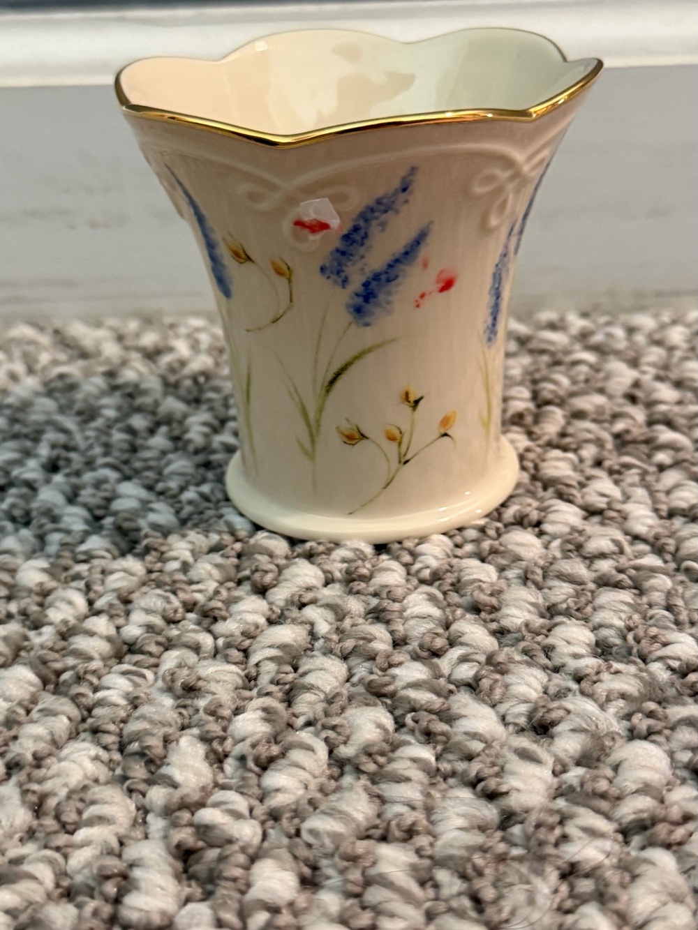 Small Floral Cream color Lenox Porcelain Vase with Gold Trim